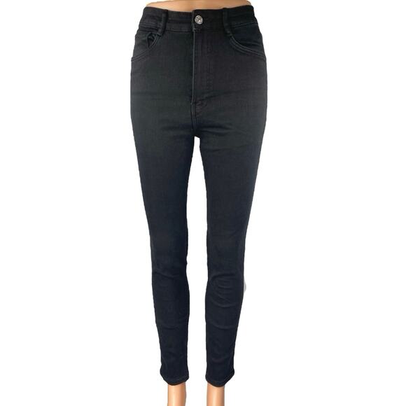 Zara Denim - Zara Women's Black High Waisted Cropped Casual Cotton Skinny Denim Jeans Size 6